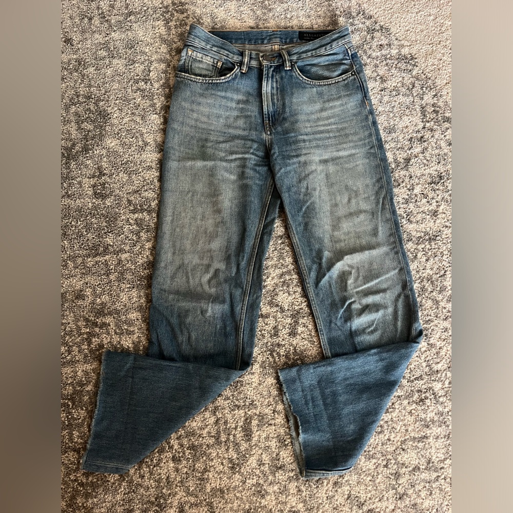 All Saints Jaden high rise straight leg raw edge jeans, size 25